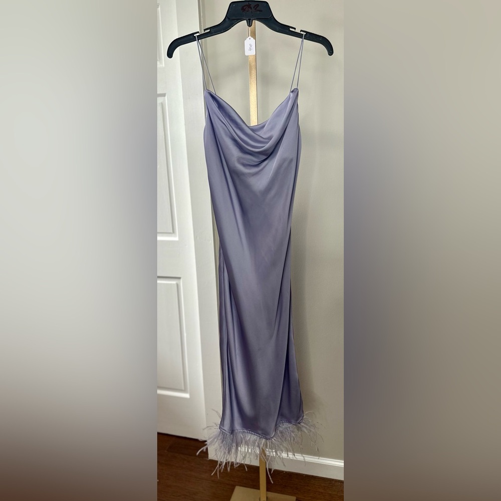 NWT L’Academie Mindy Dress Lavender Purple Silk Satin Slip Dress Feather Size XS - Picture 2 of 3